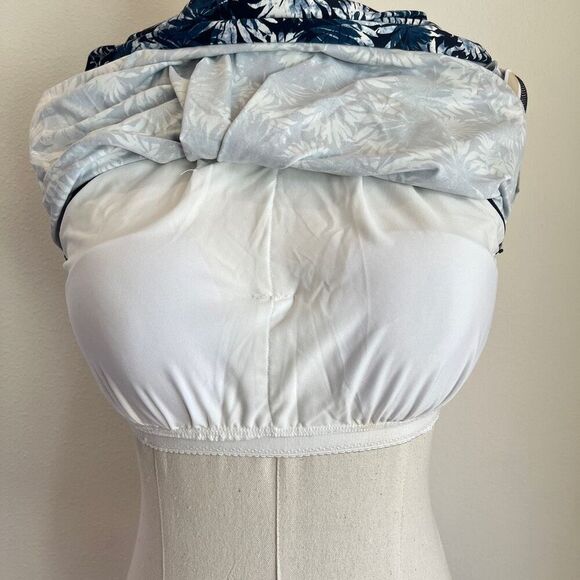 Michael Kors Palm Mix High-Neck Blouson Tankini Top Navy Small - Picture 13 of 16